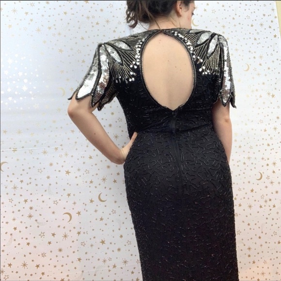 Vintage | Full Length Sequin Beaded Black Dress - Picture 2 of 8